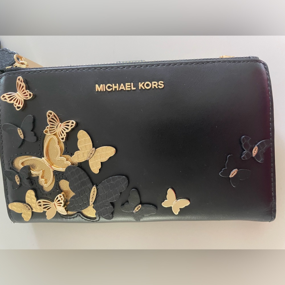 Michael Kors Adele Leather Butterfly Smartphone Clutch & Wristlet - Picture 9 of 16